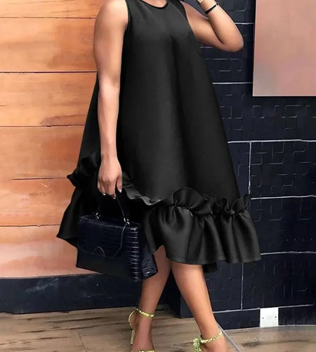 Summer Women Prom Pleated Long Dresses 2025 New Sleeveless Ruffle Trim A-line Party Midi Dresses for Woman Clothing