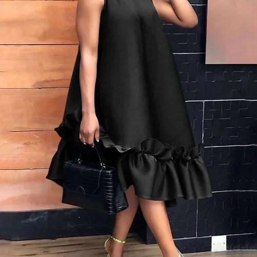 Load image into Gallery viewer, Summer Women Prom Pleated Long Dresses 2025 New Sleeveless Ruffle Trim A-line Party Midi Dresses for Woman Clothing
