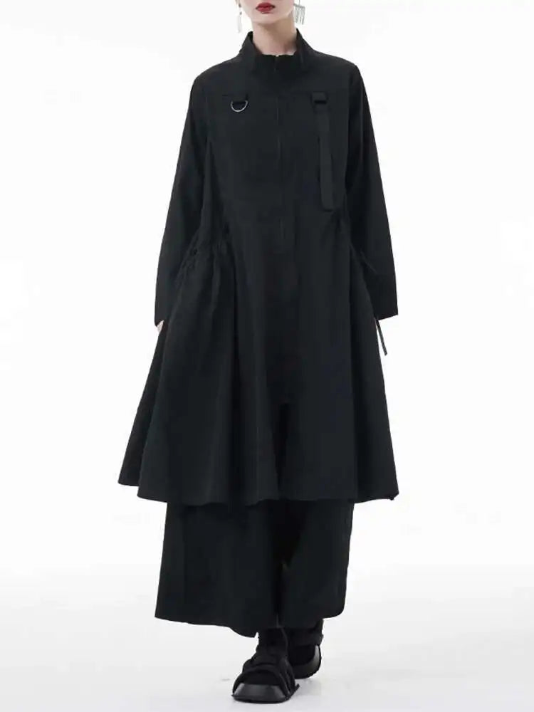 Women Army Green Big Size Long Trench New Stand Collar Long Sleeve Fit Windbreaker Fashion Tide Spring Autumn 2025 1DH3440