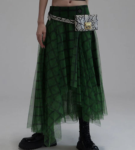 Casual Plaid Skirt For Women High Waist A Line Colorblock Loose Midi Skirts Female Summer Clothing Fashion