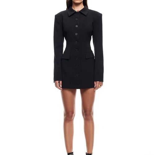 Load image into Gallery viewer, Long Sleeve Lapel Sexy Mini Dress For Women Solid Single-breasted Two Pocket High Waist Office Lady Blazer Dress
