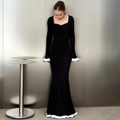 Load image into Gallery viewer, Flare Sleeve Sexy Bodycon Elegant Long Sleeve Maxi Dress Women High Waist Square Collar Evening Dress Female Clothes
