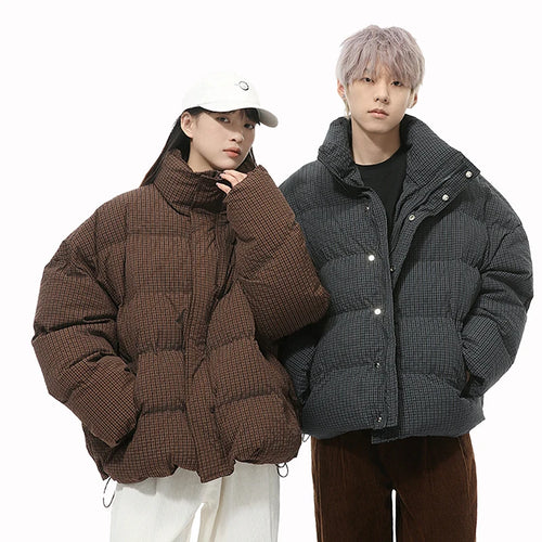 Load image into Gallery viewer, American Style Men&#39;s Cotton Coats Stand Collar Plaid Drawstring Casual Tops Thick Vintage Loose Male Padded Jackets 9C9340
