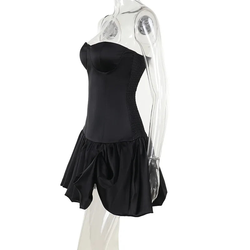 Off-shoulder Backless Sexy Mini Dress For Women Robe Fashion Solid Strapless Sleeveless A-line Slim Sexy Club Dress