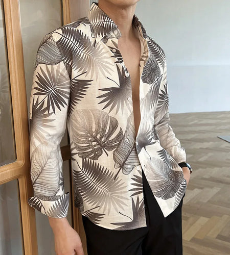 Printing Design Men's Shirts New British Long Sleeve Clothing Loose Lape Collar Single Breasted Male Top Summer 2025 9W1574