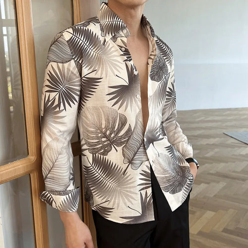 Load image into Gallery viewer, Printing Design Men's Shirts New British Long Sleeve Clothing Loose Lape Collar Single Breasted Male Top Summer 2025 9W1574
