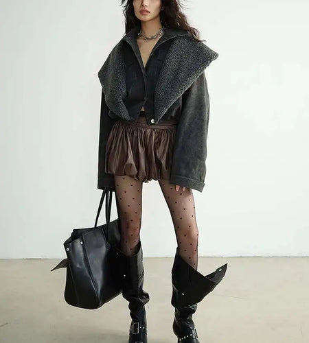 Women Brown Pleated Shaped Elegant Wide Leg Shorts New High Waist Trousers Fashion Tide Spring Summer 2025 1DH8268