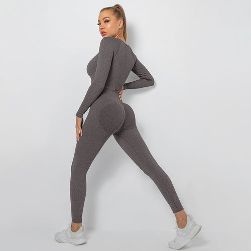 Load image into Gallery viewer, Seamless Two-piece sets Long Sleeve Anti-Shrink High Waist Yoga Tracksuits Hip Pants Female Ensemble Sport Cycling Wear
