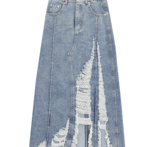 Load image into Gallery viewer, Patchwork Raw Hem Casual A Line Denim Skirs For Women High Waist Spliced Button Streetwear Skirt Female Fashion
