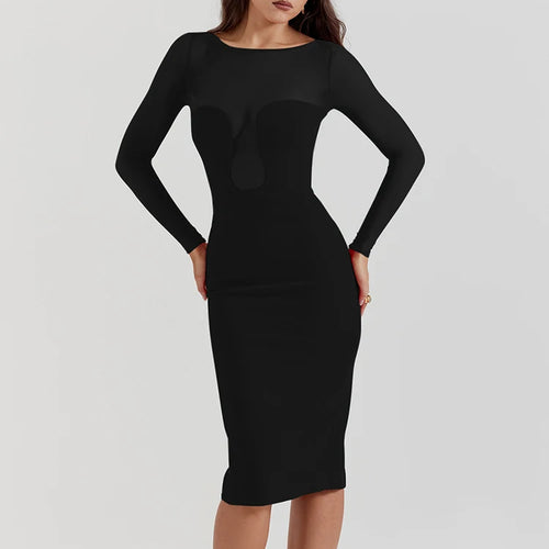 Load image into Gallery viewer, Sexy Mesh Patchwork Christmas Red Dress Women Long Sleeve Bodycon Perspective Evening Dress Elegant Party Club Vestidos
