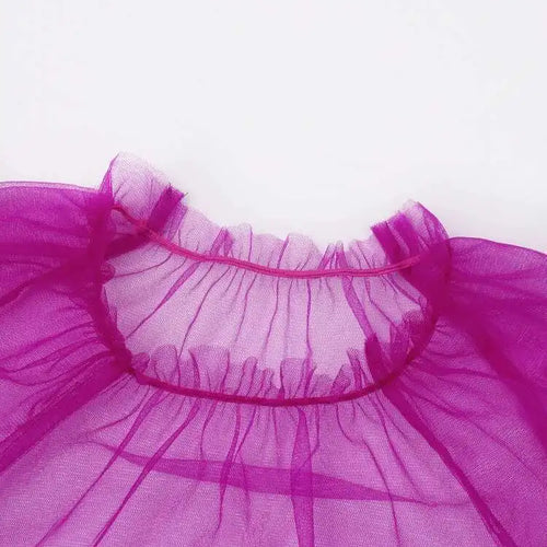 Load image into Gallery viewer, Women Purple Ruffles Mesh Perspective Big Size Long Dress New Round Neck Half Sleeve Fashion Spring Summer 2025 JR7711
