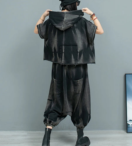 Big Size Sweatshirt Cross Pants Two Piece Suit New Hooded Short Sleeve Women Fashion Tide Spring Autumn 2025  1DH9474