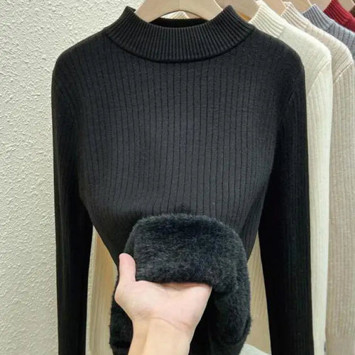Load image into Gallery viewer, Autumn Winter Korean Fashion Solid Half High Neck Velvet Knitted Sweater Women Warm Long Sleeve Pullovers Top Versatile Clothing

