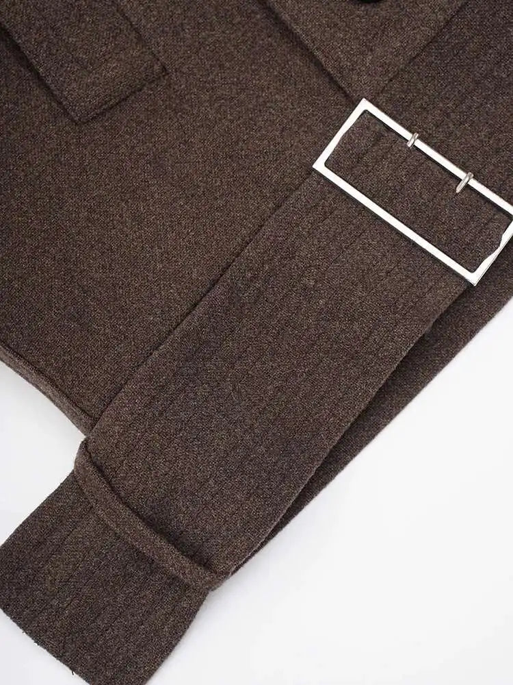 Brown Thick Big Size Double Breasted Woolen Coat New Lapel Long Sleeve Women Jacket Fashion Autumn Winter 2025 CPG2458