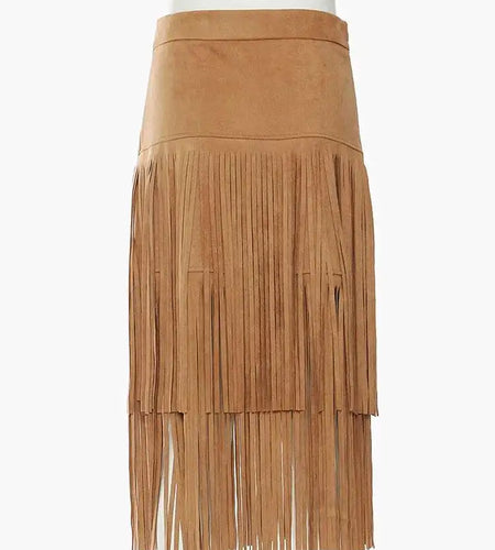 High Waist Khaki Tassels Irregular Long Elehgant Half-body Skirt Women Fashion Tide New Spring Autumn 2025 1DE8926