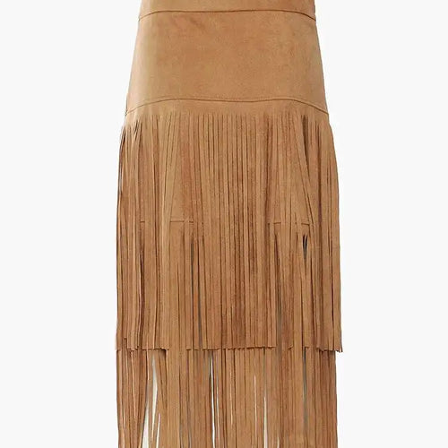 Load image into Gallery viewer, High Waist Khaki Tassels Irregular Long Elehgant Half-body Skirt Women Fashion Tide New Spring Autumn 2025 1DE8926
