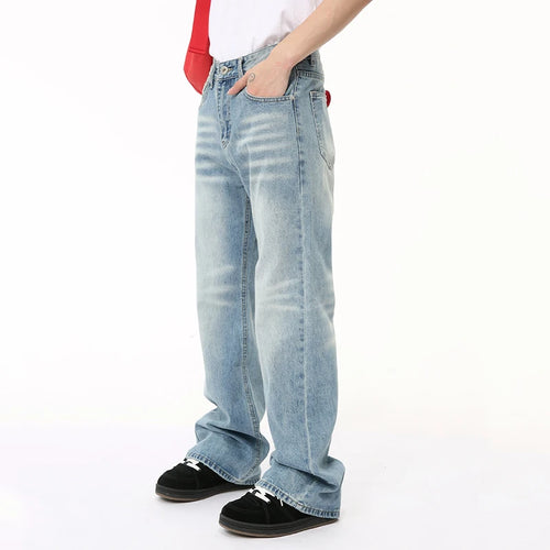 Load image into Gallery viewer, American Style Men&#39;s Jeans Summer Washed-out Marks Drooping Casual Straight Wide Leg Pockets Male Denim Pants Chic 9C6499
