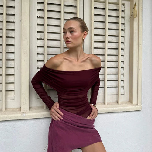 Load image into Gallery viewer, Hollow Out Off-shoulder Sexy Mini Dress Women Fashion Patchwork Strapless Long Sleeve Backless Ruched Club Dress

