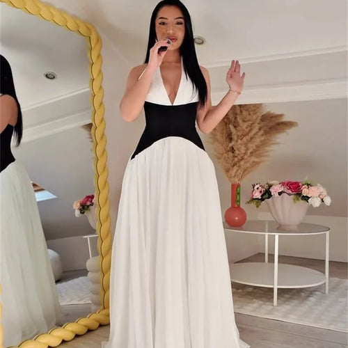 Load image into Gallery viewer, Halter Deep V Neck Backless Sexy Maxi Dress Women Gown Fashion Patchwork Sleeveless High Waist Club Party Long Dress
