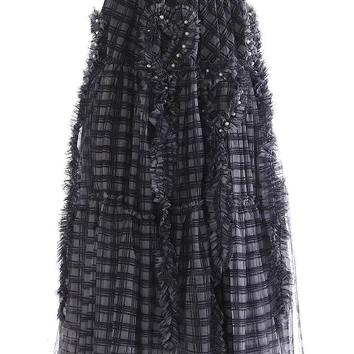 Load image into Gallery viewer, High Elastic Waist Brown Plaid Ruffles Tassels A-line Half-body Skirt Women Fashion Tide New Spring Autumn 2025 1DH9355
