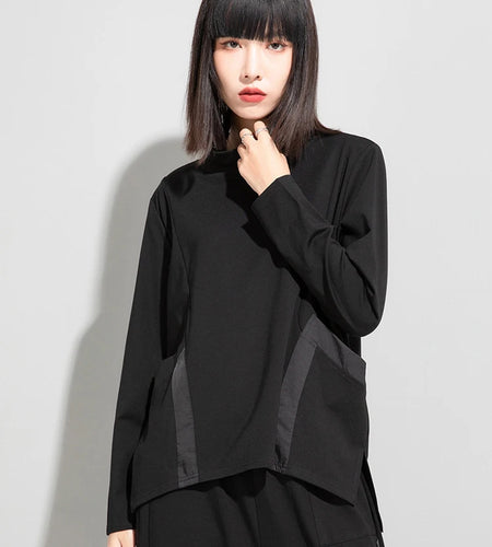 Loose Fit Black Pocket Irregular Sweatshirt New Stand Collar Long Sleeve Women Big Size Fashion Spring Autumn 2025 1DE4263