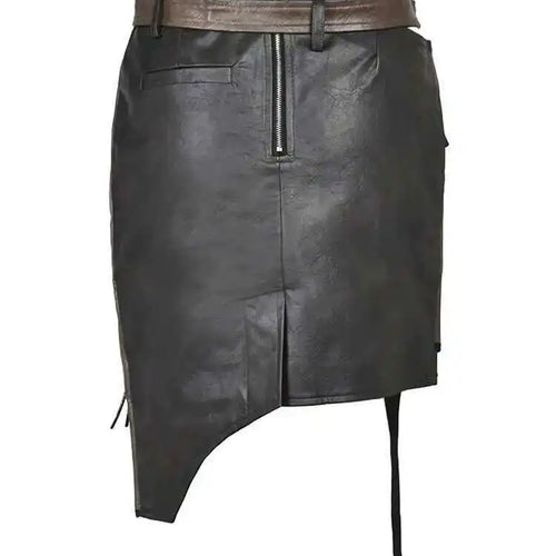 Load image into Gallery viewer, High Waist Belted Brown  Irregular Pu Leather String Half-body Skirt Women Fashion Tide New Spring Autumn 2025 1DE422916
