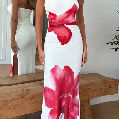 Load image into Gallery viewer, Off-shoulder Print Sexy Maxi Dress Women Gown Summer New Strapless Sleeveless Backless Bodycon Long Dress Elegant
