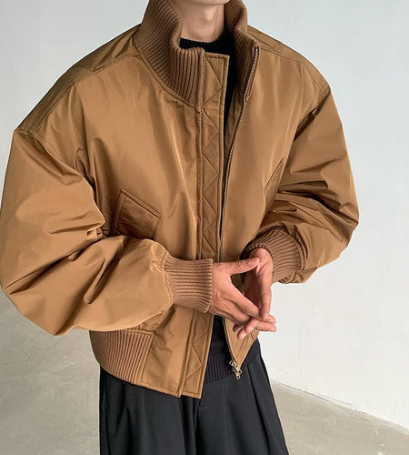 High Street Men's Padded Jackets Stand Collar Zipper Thickened Solid Color Male Cotton Coats Winter 2024 Stylish 9C8932