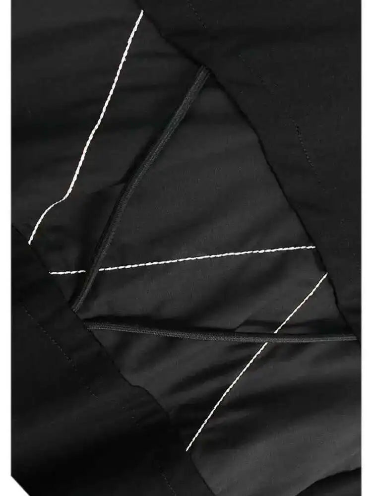 Women Black Color-block Shaped Big Size T-shirt New Round Neck Short Sleeve Fashion Tide Spring Summer 2025 1DH5563