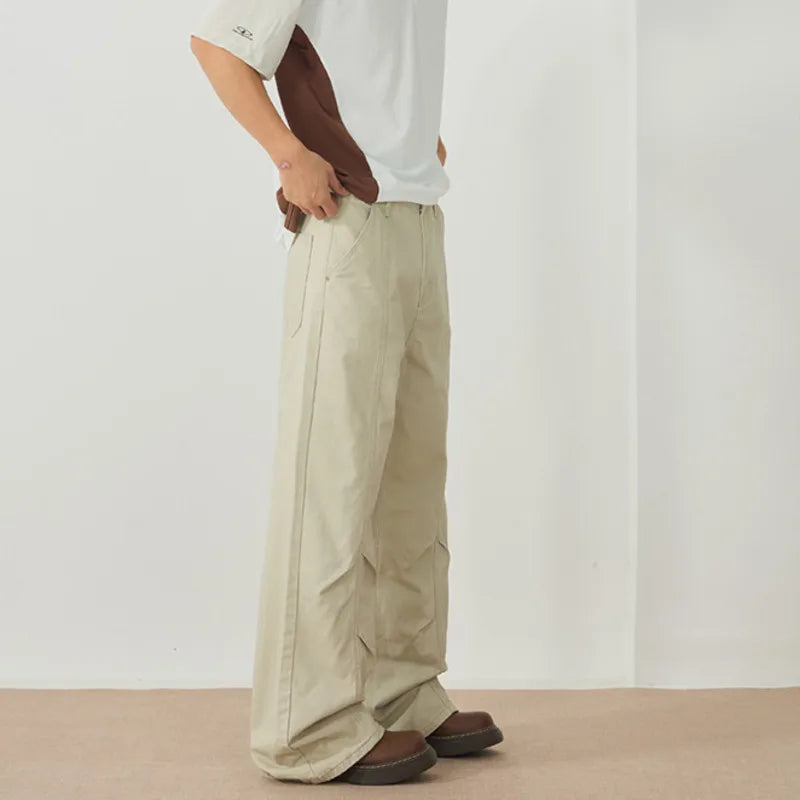 Men's Cargo Pants New American Style Folding Design Silhouette Micro Flared Niche Trendy Soldi Color Male Bottoms 9W1897