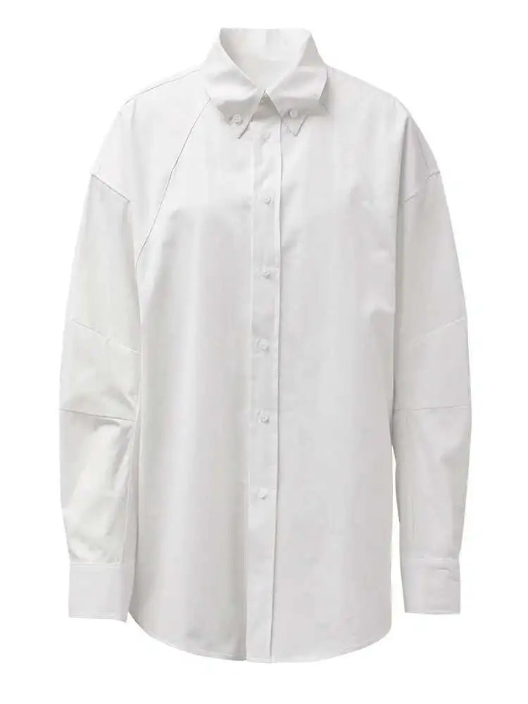 Women Blue Button Shaped Big Size Casual Blouse New Lapel Long Sleeve Shirt Fashion Tide Spring Autumn 2025 CPG1455