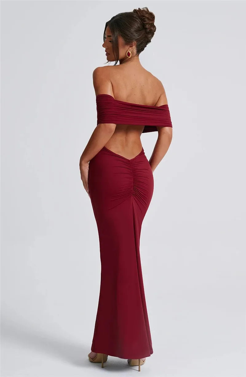 Strapless Backless Sexy Maxi Dress For Women Black Solid Off-shoulder Sleeveless Bodycon Club Party Long Dress Elegant