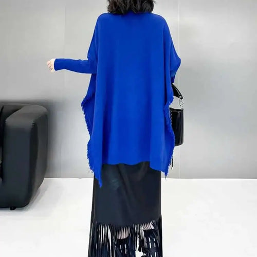 Load image into Gallery viewer, Blue Big Size Slit Burr Knitting Sweater Turtleneck Long Sleeve Women Pullovers New Fashion Spring Autumn 2025 1DH8060
