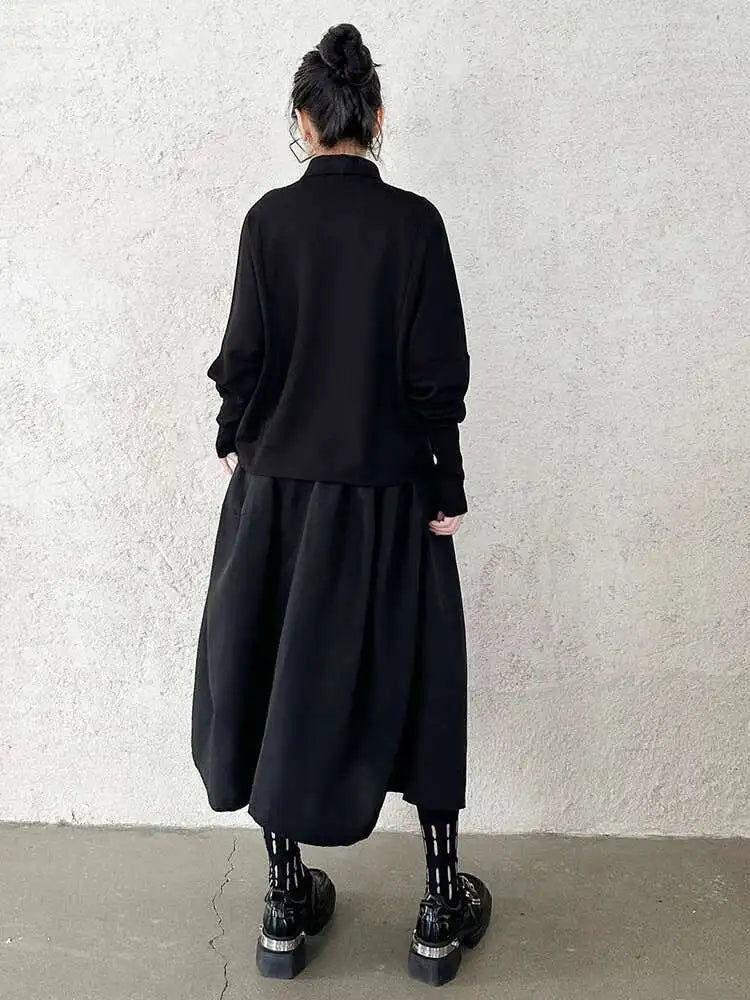 High Elastic Waist Black Belted Calf-Length Wide Leg Pants New Trousers Women Fashion Tide Spring Autumn 2025 1DH9367
