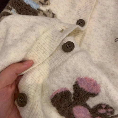 Load image into Gallery viewer, Preppy Style Kawaii Cute Casual Cardigans Y2k Aesthetic Women Knitted Cartoon Jacquard Tops Harajuku Single Breasted Loose Coats
