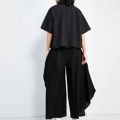 Load image into Gallery viewer, High Elastic Waist Black Pleated Pocket Irregular Wide Leg Pants New Trousers Women Fashion Spring Autumn 2025 1DJ1013
