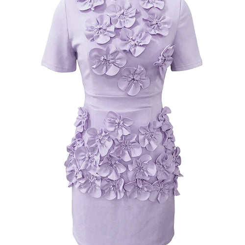 Load image into Gallery viewer, Solid Spliced Appliques Slimming Dresses For Women O Neck Short Sleeve High Waist Temperament Dress Female Fashion
