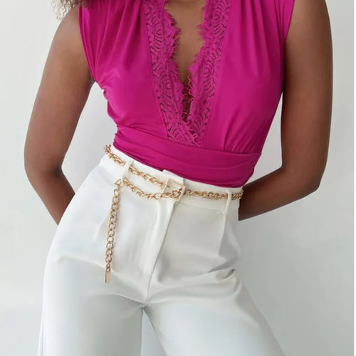 Load image into Gallery viewer, Spring/Summer Sleeveless Lace Edge Deep V Elastic Tight Bodysuit Women Slim Fit Female Bodypsuit Bodycon 2024 New
