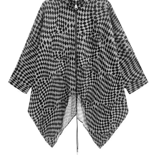 Load image into Gallery viewer, Khaki Plaid Irregular Back Drawstring Big Size Jacket New Stand Collar Women Coat Fashion Tide Spring Autumn 2025 1DF2764
