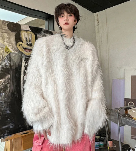 Winter Men's Sweater Solid Color Hippocampus Hair Pullovers Fashion Knitted Thick Woolen Tops Trend Loose Oversize 9C3449