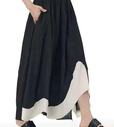 High Elastic Waist Apricot Color-block Irregular Hem A-line Skirt Women Fashion Tide New Spring Autumn 2025 1DH9961