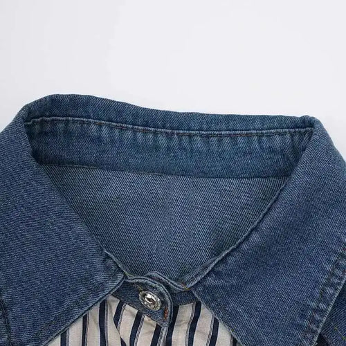 Load image into Gallery viewer, Women Blue Striped Pleated Denim Big Size Blouse New Lapel Long Sleeve Shirt Fashion Tide Spring Autumn 2025 CP3262
