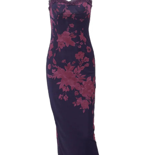 Load image into Gallery viewer, Spring New Product Spaghetti Strap Sexy Off Back Lace Edge Printed Split Dress Women Elegant Party Club Evening Dress
