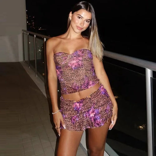 Load image into Gallery viewer, Leopard Print Sexy Skirt Two Piece Sets Women Off-shoulder Crop Tops And Mini Skirt Female Summer Beach 2 Piece Set
