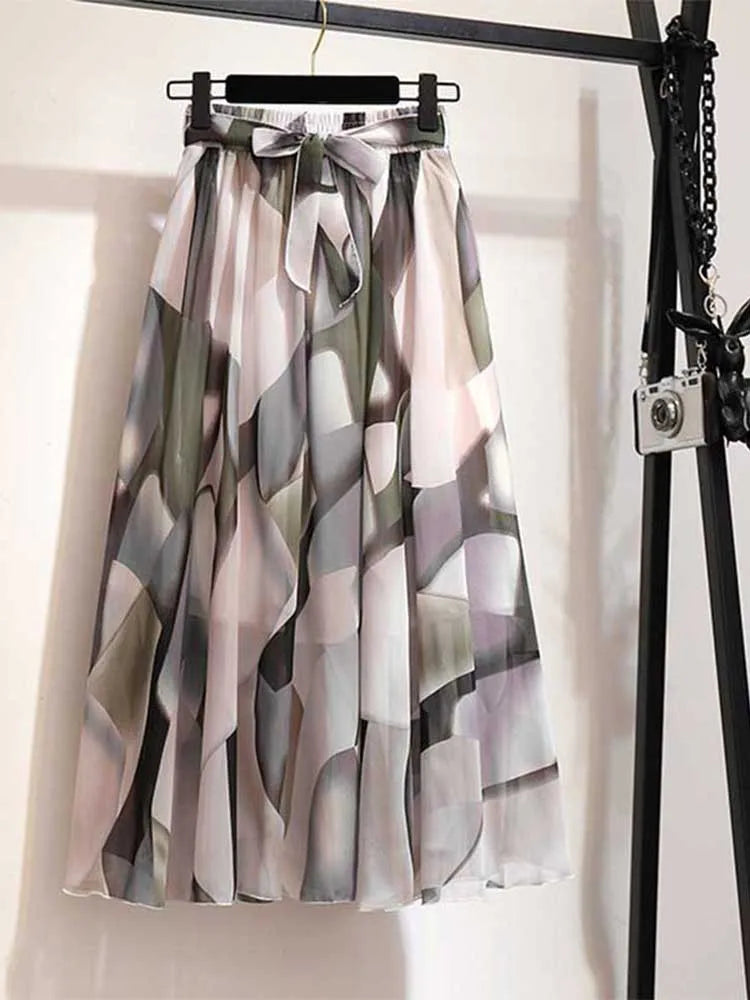 Long Skirt Women For 2024 Spring Summer Lady Korean Style White Black Chiffon Sun School High Waist Midi Skirt Female