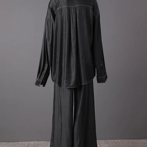 Load image into Gallery viewer, Big Size Gray Shirt Wide Leg Pants Two Piece Suit New Lapel Long Sleeve Women Fashion Tide Spring Autumn 2025 CPG3103
