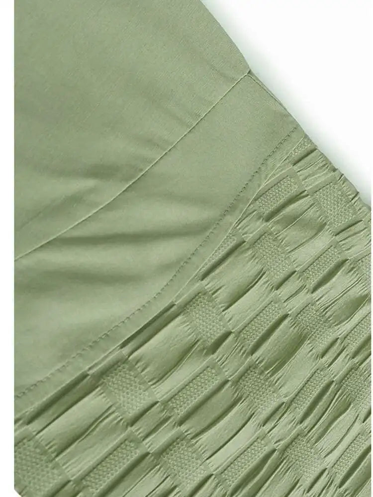 Women Green Plaid Pleated Big Size Casual Blouse New Lapel Short Sleeve Shirt Fashion Tide Spring Summer 2025 1DH6308