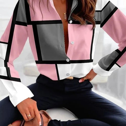 Load image into Gallery viewer, Women&#39;s Long Sleeves Plaid Blouses Shirts 2025 Summer Contrast Color Lapel Collar Buttoned Loose Urban Shirts for Woman
