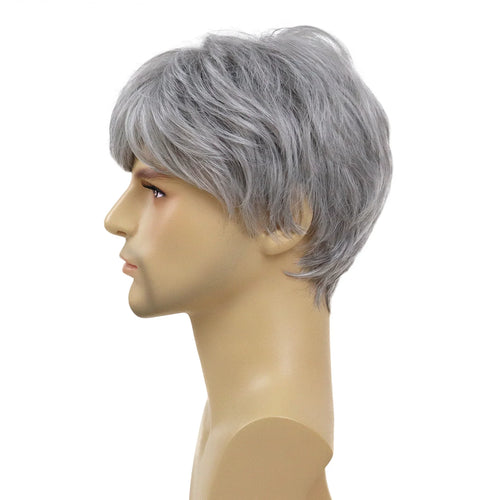 Load image into Gallery viewer, Synthetic Short Men Wig Cosplay Silver Grey Wig with Bangs Korean Male Hair Hairstyle Grandpa Halloween Costume Wigs
