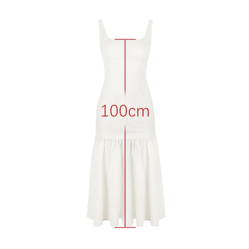 Backless Maxi Fishtail Dress For Women Gown Fashion Square Collar Sleeveless Loose Pleated Long Dress Elegant Dresses